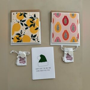 Papaya NWT reusable dish clothes/paper towels 4 sheets , 2 hooks, I Xmas card